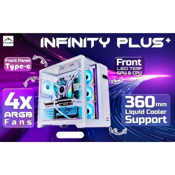 FROZER Infinity Plus ATX PC Case with 4x 120mm Infinity Mirror ARGB Fans – Premium Cooling & Stunning Aesthetics