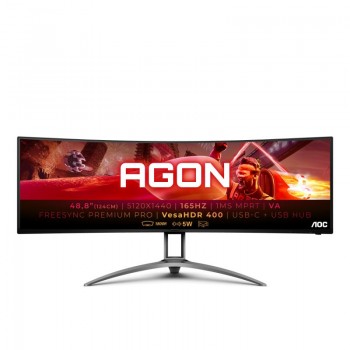 AOC AGON AG493UCX2 Super Wide Curved Gaming Monitor - 48.8" - Dual QHD - VA 165Hz - 1ms - Freesync Premium Pro - 1800R - USB-C - DisplayHDR 400 - KVM