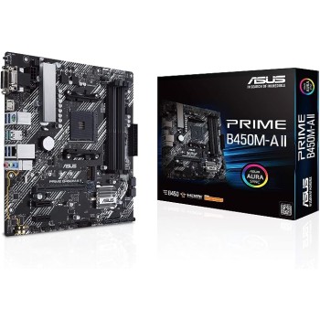 ASUS Prime B450M-A II AMD AM4 (Ryzen 5000, 3rd/2nd/1st Gen Ryzen Micro ATX Motherboard (128GB DDR4, 4400 O.C.), NVMe, HDMI 2.0b/DVI/D-Sub, USB 3.2 2, BIOS Flashback, and Aura Sync)