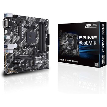 ASUS Prime B550M-K AMD AM4 Zen 3 Ryzen 5000 & 3rd Gen Ryzen Micro-ATX Motherboard (PCIe 4.0, ECC Memory, 1Gb LAN, Dual M.2, USB 3.2 Gen 2 Type-A,HDMI 2.1 4K@60Hz, DVI, D-Sub) Silver