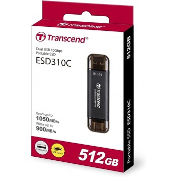Transcend ESD310C 512GB Dual USB 10GBPS Portable SSD USB Type-A, USB Type-C | TS512GESD310C
