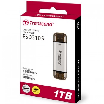 Transcend ESD310S 1TB Portable SSD Dual USB 10GBps Type-A / Type-C Silver TS1TESD310S
