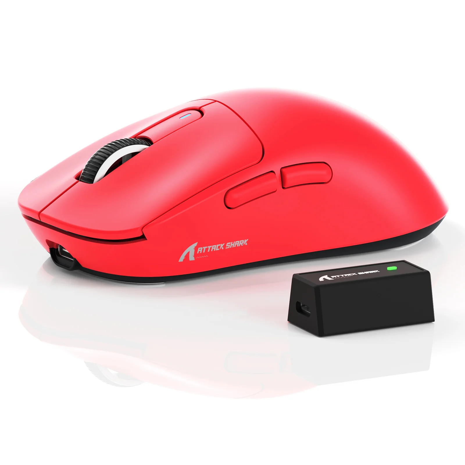 ATTACK SHARK X3PRO gaming mouse in red color, wireless with receiver.
