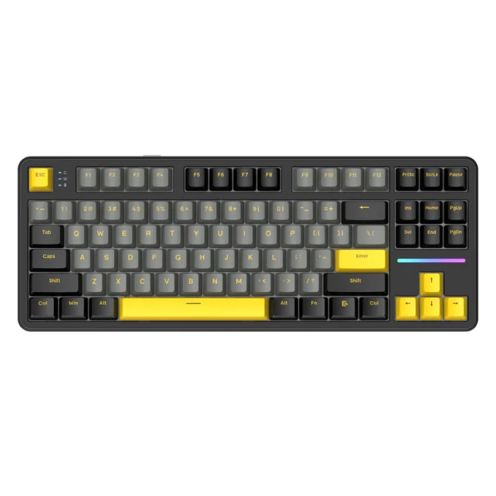 Attack Shark X87 Mechanical Keyboard in Starry Black with RGB lighting and side-printed PBT keycaps.