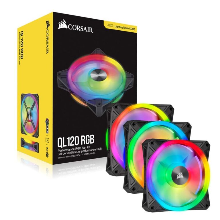 CORSAIR iCUE QL120 RGB 120mm PWM Triple Fan Kit with Lighting Node CORE