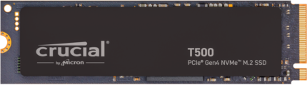 Crucial T500 1TB PCIe Gen4 NVMe M.2 SSD with heatsink installed.