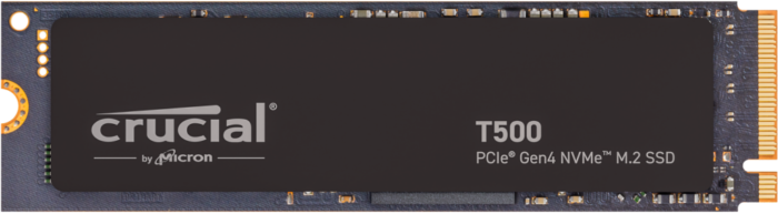 Crucial T500 1TB PCIe Gen4 NVMe M.2 SSD with heatsink installed.