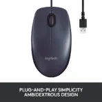 Logitech B100 Optical USB Wired Mouse – Black - Image 3