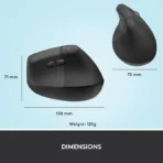 Logitech LIFT Vertical Ergonomic Wireless Mouse - Graphite - Image 6