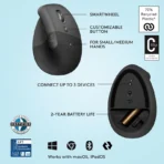 Logitech LIFT Vertical Ergonomic Wireless Mouse - Graphite - Image 7