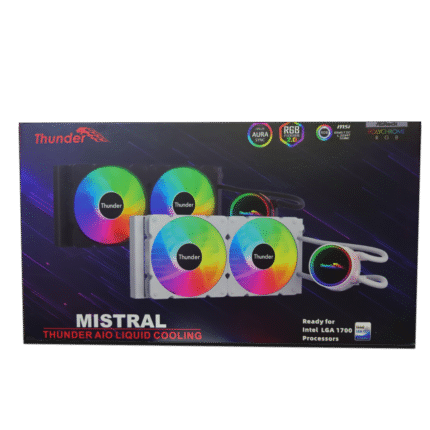 Thunder Mistral White 240mm ARGB AIO CPU Cooler front and top view