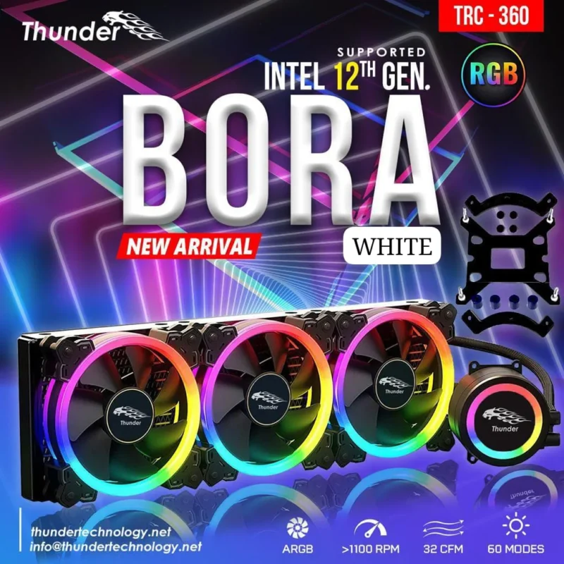 Thunder BORA TRC-360 360mm white liquid CPU cooler with RGB fans