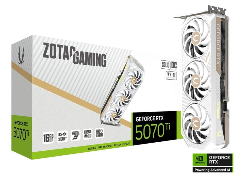 ZOTAC RTX 5070 Ti Solid Core OC White Graphics Card with Triple-Fan Cooling