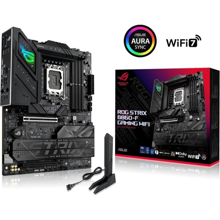 ROG STRIX B860-F GAMING WIFI Motherboard – Front View with Ports and Heatsinks