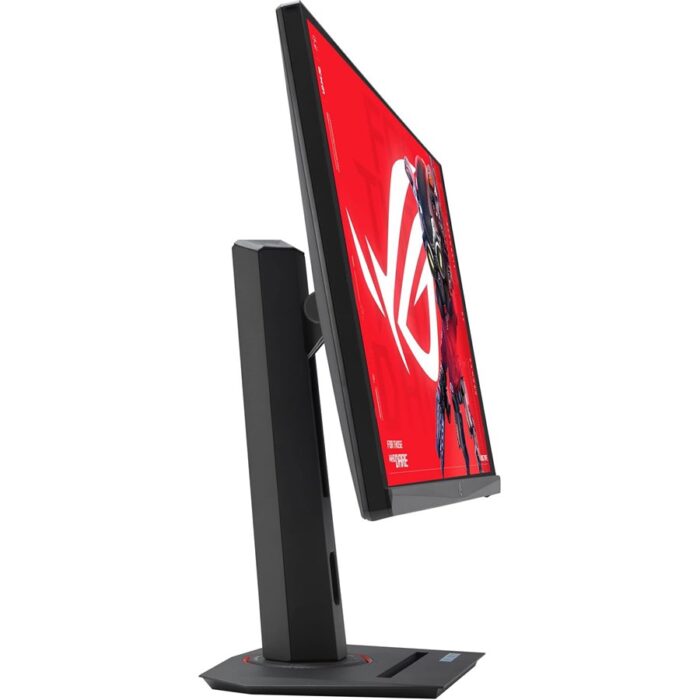 "Front view of the ASUS ROG Strix XG27UCS 27-inch 4K UHD gaming monitor with thin bezels and ROG branding, displayed on ergonomic stand."