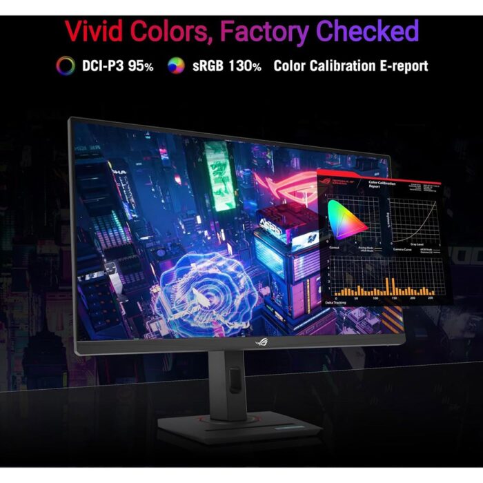 "Front view of the ASUS ROG Strix XG27UCS 27-inch 4K UHD gaming monitor with thin bezels and ROG branding, displayed on ergonomic stand."