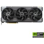 "ASUS TUF-RTX5090-32G-GAMING graphics card featuring NVIDIA GeForce RTX 5090 GPU with triple-fan cooling, 32GB GDDR7 memory, ARGB lighting, and rugged TUF Gaming design."