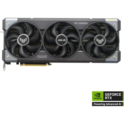 "ASUS TUF-RTX5090-32G-GAMING graphics card featuring NVIDIA GeForce RTX 5090 GPU with triple-fan cooling, 32GB GDDR7 memory, ARGB lighting, and rugged TUF Gaming design."