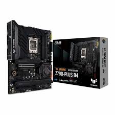 "ASUS TUF GAMING Z790-PLUS D4 motherboard with Intel® Z790 chipset, supports Intel® Core™ 14th/13th/12th Gen processors, DDR4 memory up to 128GB, PCIe 5.0 and PCIe 4.0 expansion slots, 4 M.2 slots, 4 SATA 6Gb/s ports, 2.5Gb Ethernet, USB 3.2 Gen 2 ports, Realtek S1220A audio, and TUF Gaming protection features. Designed for gaming and high-performance systems with customizable RGB lighting support and durable build quality."
