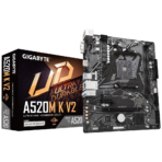 "Gigabyte A520M K V2 AMD AM4 MicroATX Motherboard with DDR4 slots and Realtek Ethernet ports"