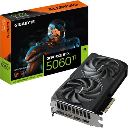 GIGABYTE GeForce RTX 5060 Ti WINDFORCE OC 16G graphics card with dual-fan cooling system and 16GB GDDR6 memory