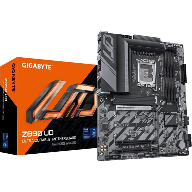 "Gigabyte Z890 UD Intel Motherboard featuring support for Intel Core Ultra Series 2 processors, DDR5 memory, PCIe 5.0, and advanced thermal design for high-performance gaming and productivity."