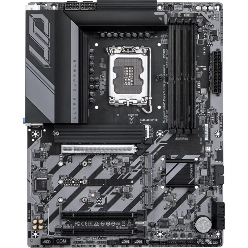 "Gigabyte Z890 UD Intel Motherboard featuring support for Intel Core Ultra Series 2 processors, DDR5 memory, PCIe 5.0, and advanced thermal design for high-performance gaming and productivity."
