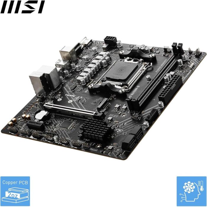 "Top view of MSI PRO B650M-B Micro-ATX motherboard for AMD AM5 with DDR5 support"