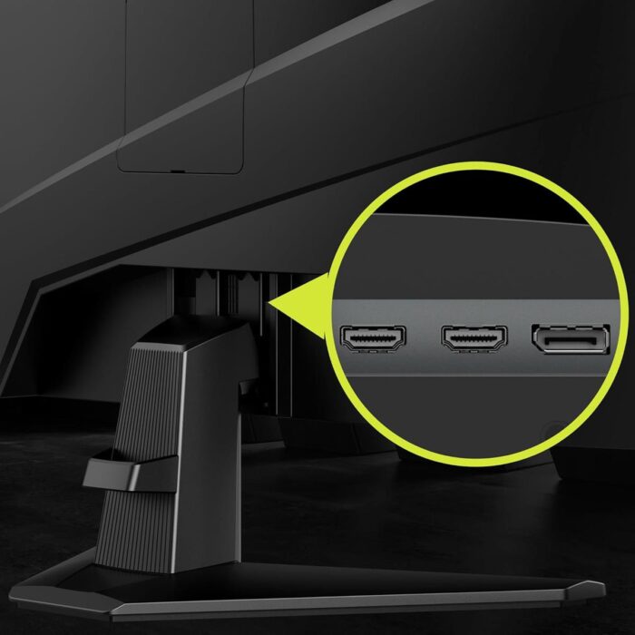 "24.5-inch flat Rapid IPS gaming monitor with Full HD (1920x1080) resolution, 180Hz refresh rate, 1ms response time, Adaptive-Sync, HDR support, and vivid color coverage (91% AdobeRGB, 96% DCI-P3, 127% sRGB). Features include anti-glare surface, frameless design, adjustable tilt, and multiple ports including DisplayPort and HDMI."