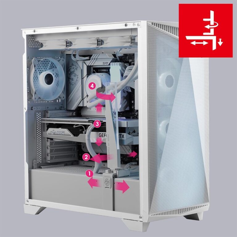 "MSI MPG GUNGNIR 300R AIRFLOW WHITE mid-tower gaming case with tempered glass side panel"