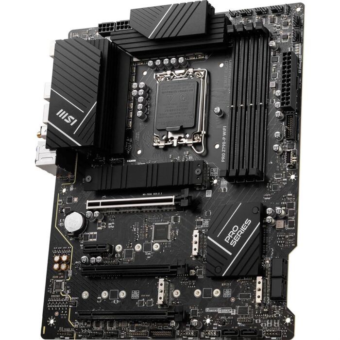 "Specifications chart of an Intel Z790 chipset ATX motherboard supporting Intel 14th, 13th, and 12th Gen CPUs. Key features include DDR5 memory up to 7000+ MHz, four M.2 PCIe 4.0 slots, Intel 2.5Gb LAN, Wi-Fi 6E, Bluetooth 5.3, USB 3.2 Gen 2x2 Type-C, and 7.1-channel audio. Highlighted features emphasize high-speed performance, extensive storage, premium connectivity, and advanced troubleshooting LEDs."