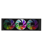 "REDRAGON CCW-1017 360 ARGB CPU Liquid Cooler with three 120mm RGB fans and digital temperature display, front view."
