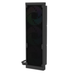 "REDRAGON CCW-1017 360 ARGB CPU Liquid Cooler with three 120mm RGB fans and digital temperature display, front view."