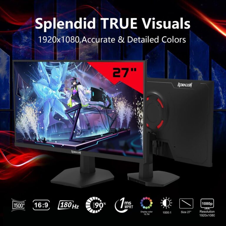 Redragon MIRROR-II GM27X5IPS 27-inch flat gaming monitor with a sleek design, featuring a Full HD 1920x1080 IPS display and a high 180Hz refresh rate for smooth, vibrant gameplay.