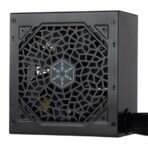 "SilverStone SST-AT650R-BF 650W ATX power supply unit in black, featuring 80 PLUS Bronze certification, silent 120mm cooling fan, and multiple connectors for high-performance PC builds."