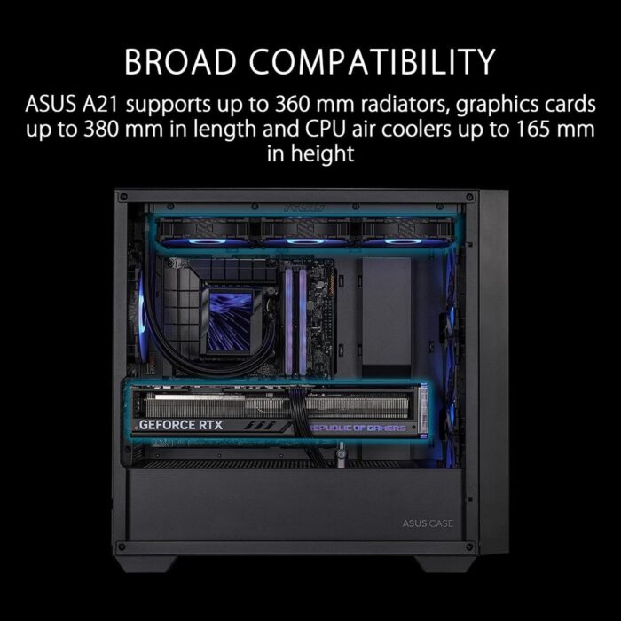 ASUS A21 CASE (BLACK) – Sleek Mid-Tower Case with Tempered Glass & ATX Support - Image 7