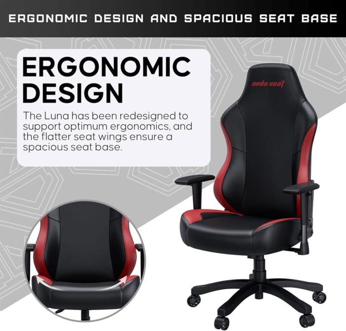AndaSeat Luna Gaming Chair – Black & Red (AD18-44-BR-PV) - Image 5