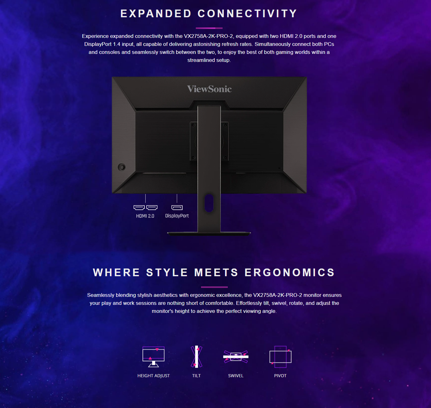 ViewSonic VX2758A-2K-PRO-2 27” 2K 180Hz Gaming Monitor