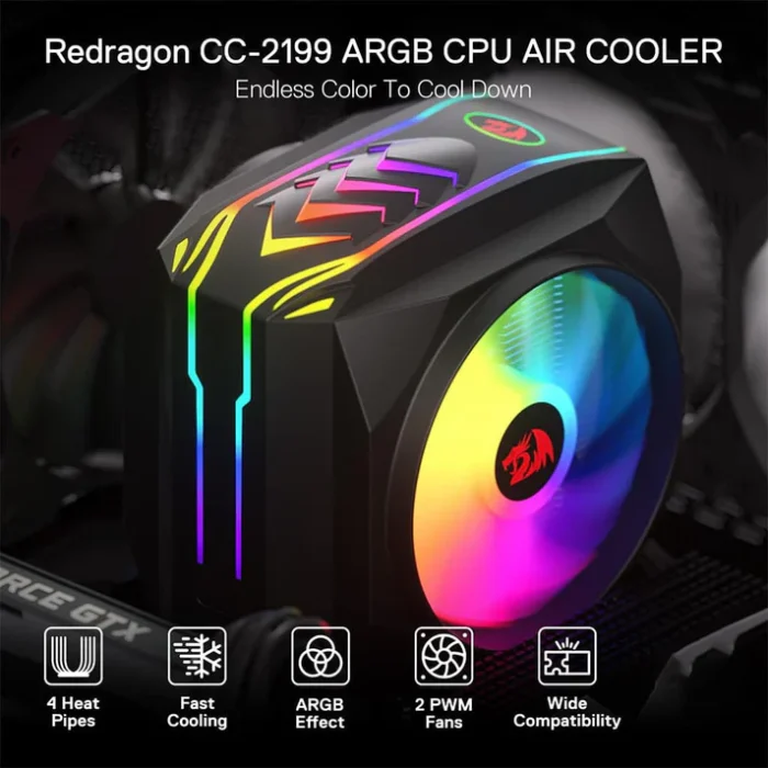 Redragon BALDER CC-2199 RGB CPU Air Cooler Black with RGB Lighting