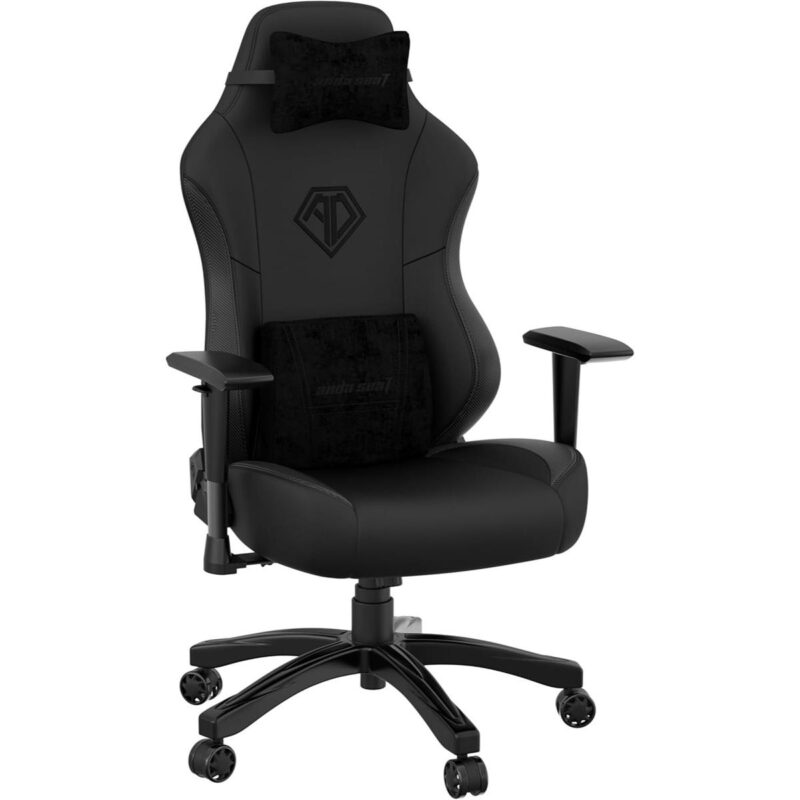 Anda Seat Phantom 3 Gaming Chair – Stormy Black, wide leather seat with lumbar and neck support for adults.