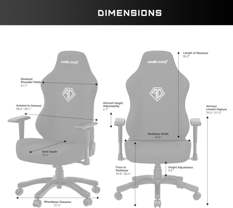 Anda Seat Phantom 3 Leather Gaming Chair in Cloudy White – Wide Seat for Adults