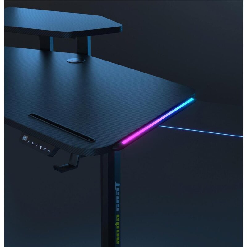 AndaSeat Shadow Warrior Electric Gaming Desk with RGB Lighting – Black