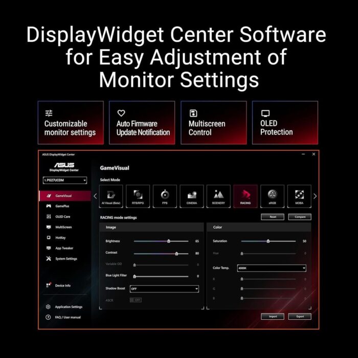 Asus ROG Swift OLED PG27UCDM 27″ gaming monitor angled view