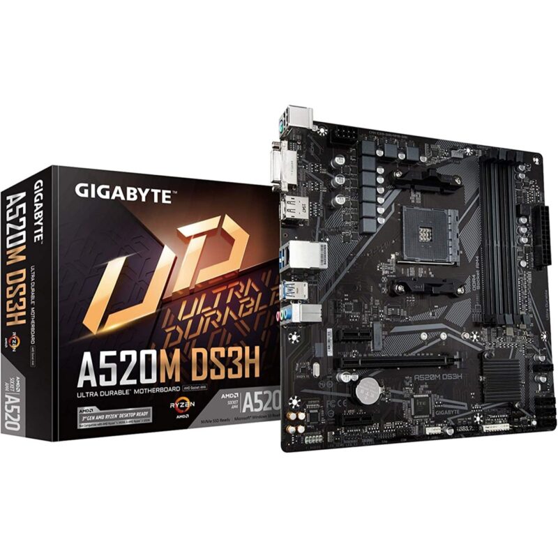 Gigabyte A520M Motherboard front view with ports