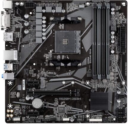 Gigabyte A520M Motherboard front view with ports