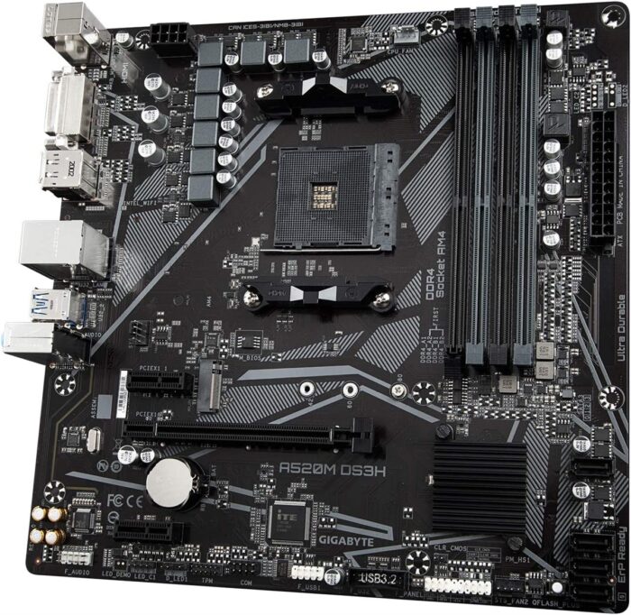 Gigabyte A520M Motherboard front view with ports