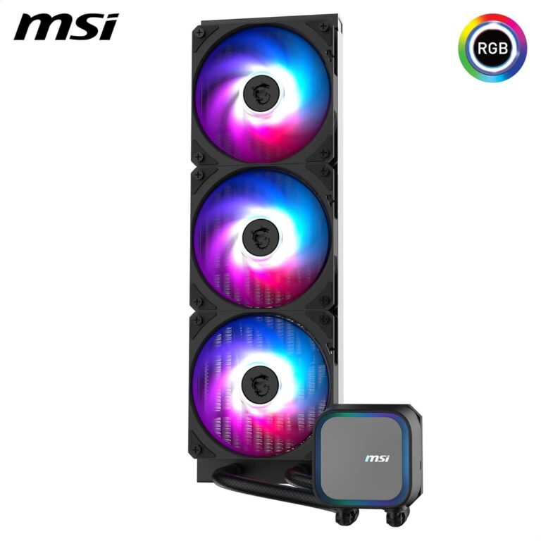 MSI MAG Coreliquid A13 360mm ARGB CPU liquid cooler with triple 120mm PWM fans and black aluminum radiator
