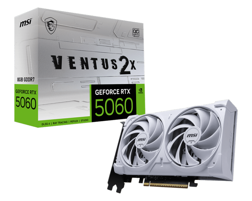 MSI GeForce RTX 5060 8G VENTUS 2X OC WHITE Graphics Card Front View
