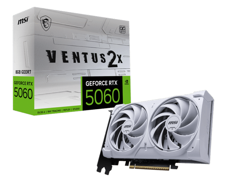 MSI GeForce RTX 5060 8G VENTUS 2X OC WHITE Graphics Card Front View