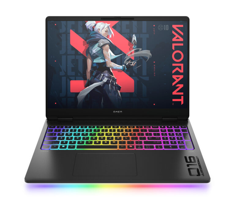 Front view of HP Omen Max 16‑AH0097NR gaming laptop in shadow black